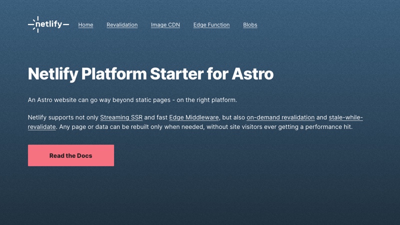 Astro on Netlify platform starter preview